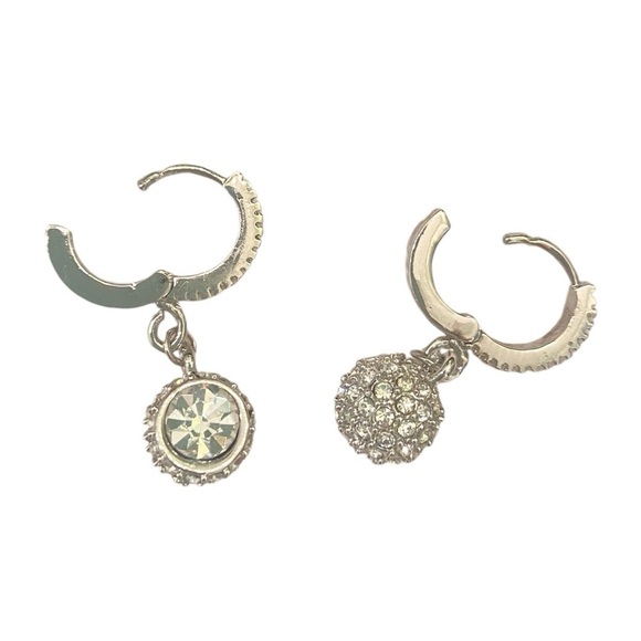 Vintage Jewelry - Vintage 1990’s silvertone pierced earrings with rhinestone covered ball drop